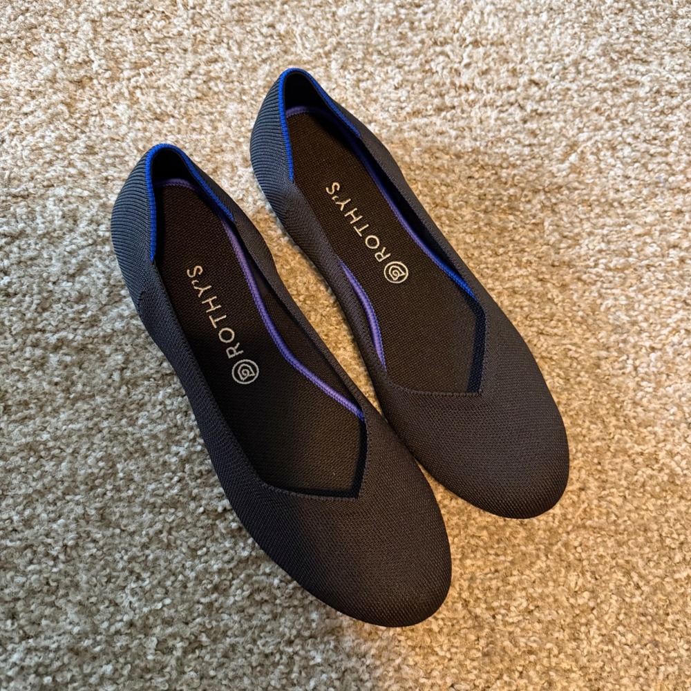 Rothy's The Flats Black Solid Blue Trim Knit 13 casual comfort travel